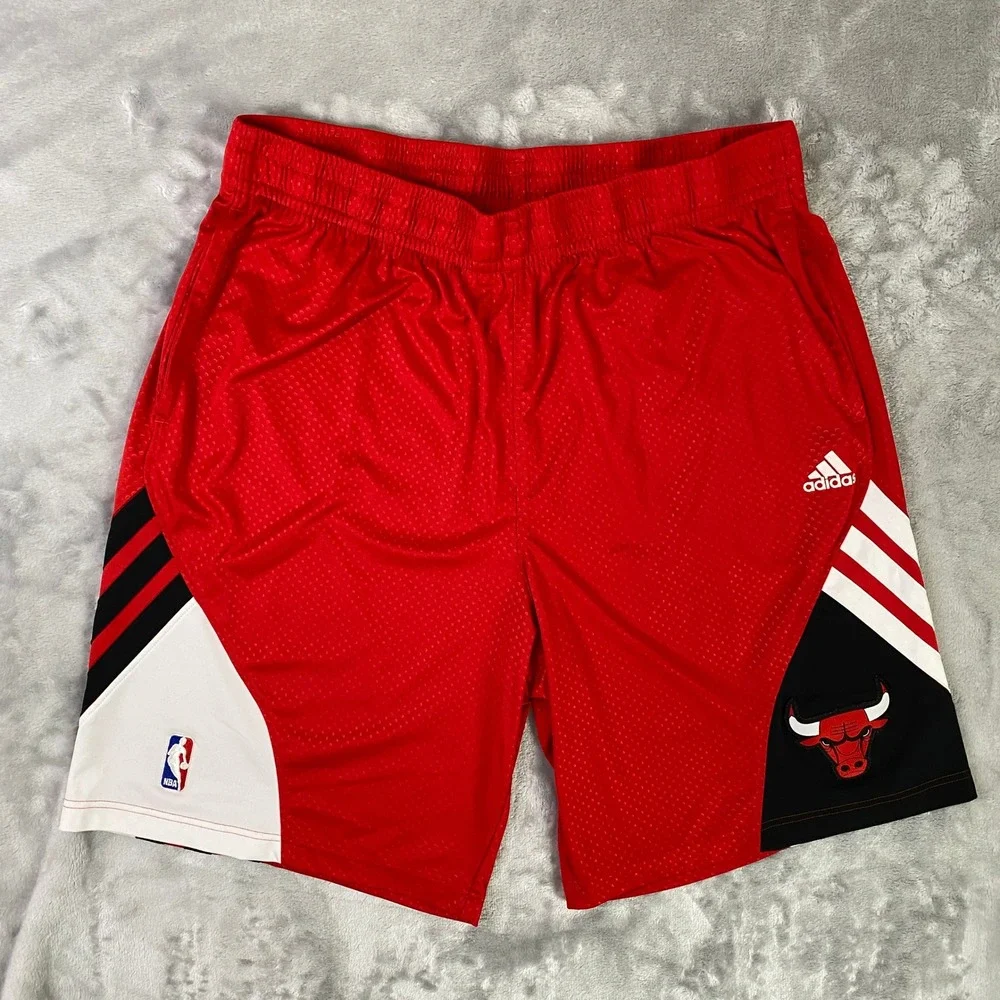 Adidas Chicago Bulls Basketball Shorts Mens Large Red NBA W66566 Mesh‎ Striped